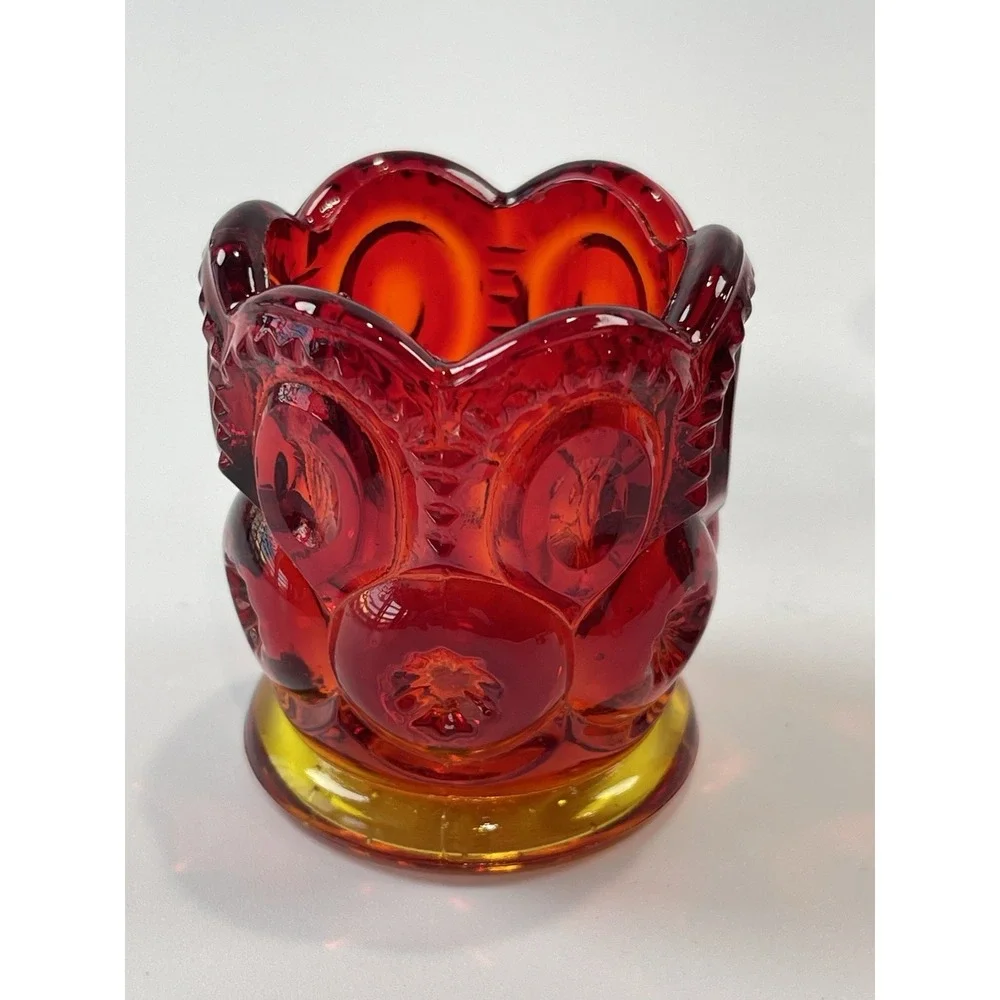 Vintage Copper Hawaii Red Amberina Clear Glass Toothpick‎ Holders Set Of 3